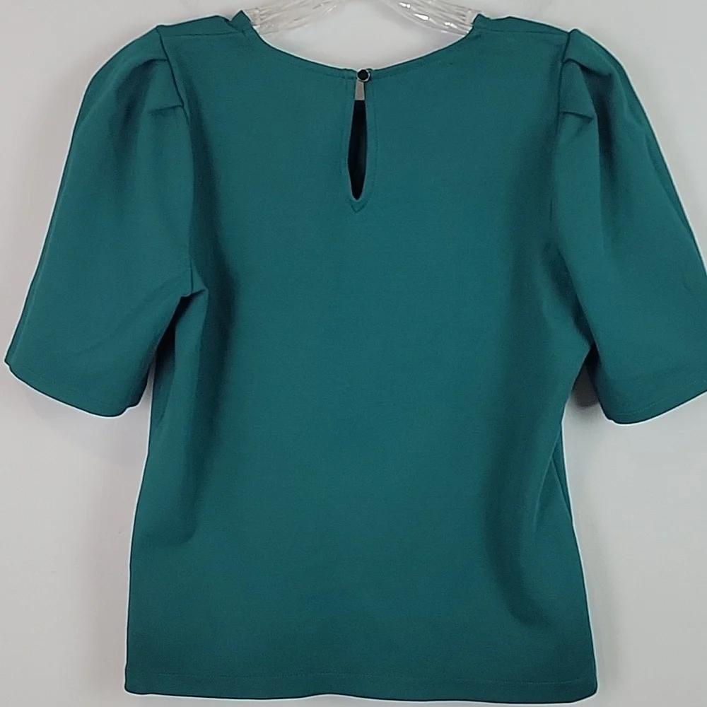 J. Crew Green Puff Sleeve Ponte Blouse Size small AE781